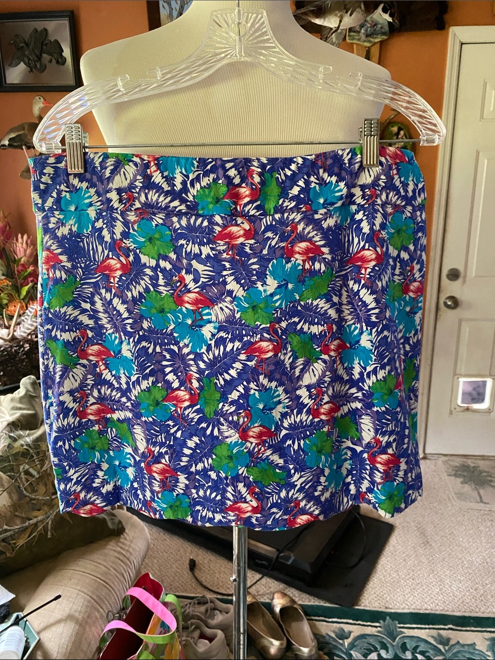 TROPICAL Print with Flamingos SKORT